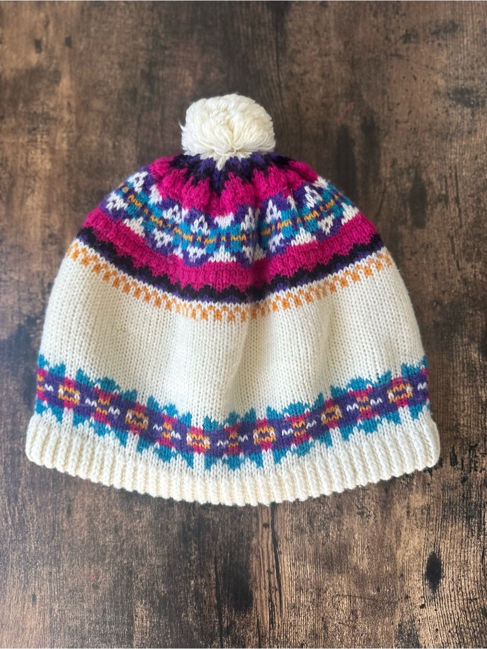 Aris Vintage Fair Isle Après Ski Style Pom Beanie Hat